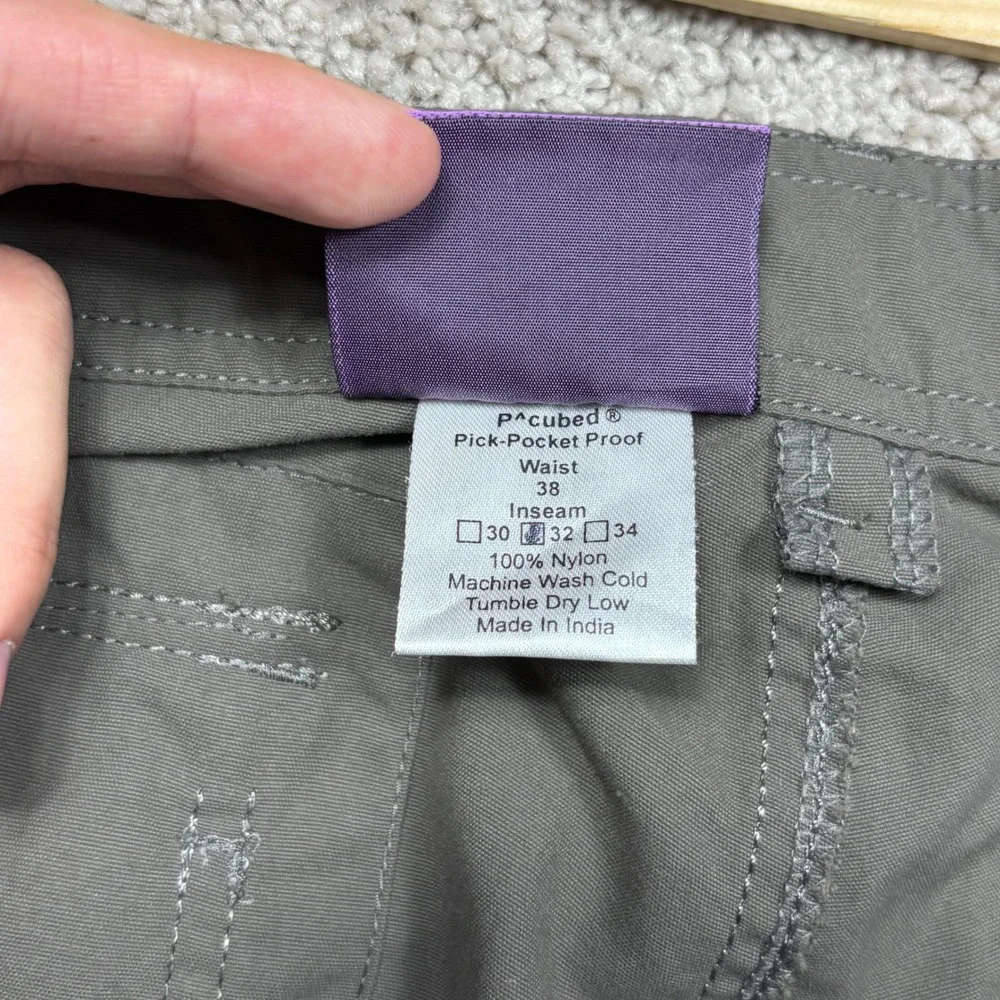 Clothing Arts P^cubed Pick-Pocket Proof Travel Cargo Pants Mens 38x32 Olive Gray